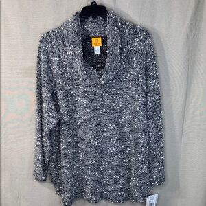 Ruby Rd. Sweater  Gray Cowl Neck Textured Tunic Length in Size‎ 3X  NWT
